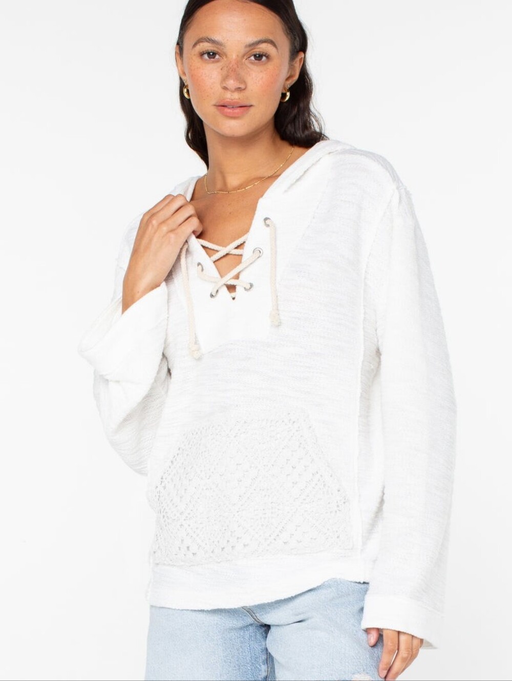 NWT Roxy Pearling Poncho 2 - White Pullover Hoodie Women's Size Large Beach